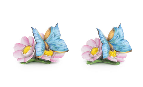 Herend Butterfly and Flower Porcelain Figurines, 2
