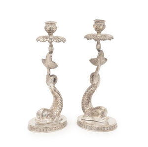 Baroque Style Dolphin Form Candlesticks, Pair
