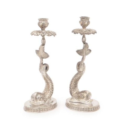 Baroque Style Dolphin Form Candlesticks, Pair
