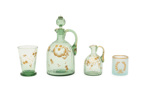 Gilt Painted Green Glass Vessels, 4