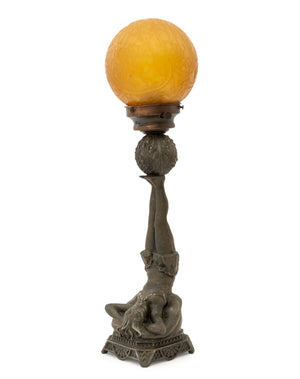 Art Deco Figural Amber Glass Globe Shade Lamp