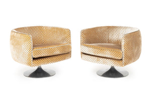 Milo Baughman Style Upholstered Tub Chairs, Pair