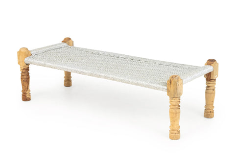 Contemporary Woven Rope and Wood Charpai Bench