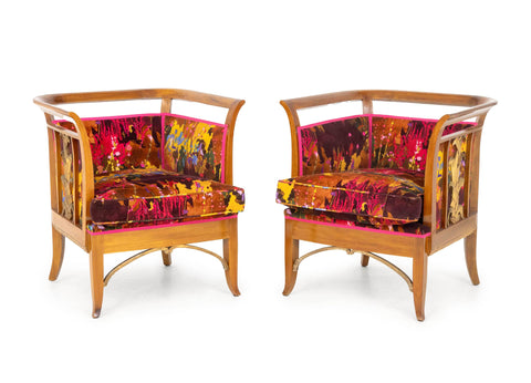 Art Deco Velvet Upholstered Armchairs, Pair