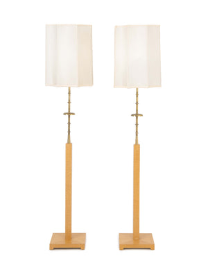 Tommi Parzinger Maple & Brass Floor Lamps, Pair