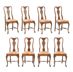 Queen Anne Style Walnut Dining Chairs, 8