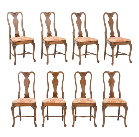 Queen Anne Style Walnut Dining Chairs, 8