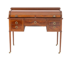 Edwardian Mahogany Inlaid Tambour Cylinder Desk