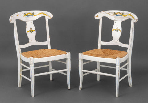 American Paint-Decorated Rush Seat Chairs, Pair