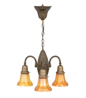 Victorian Favrile Style Glass 3-Branch Chandelier