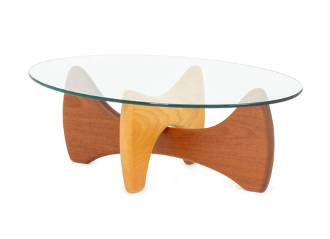 Noguchi Style Glass Top & Wood Coffee Table