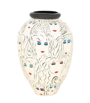 Signed Modern Hand-Painted Ceramic Floor Vase