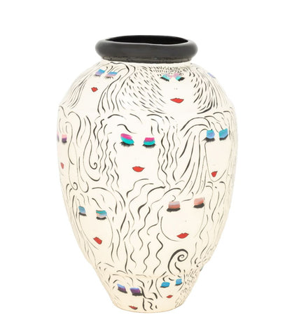 Signed Modern Hand-Painted Ceramic Floor Vase