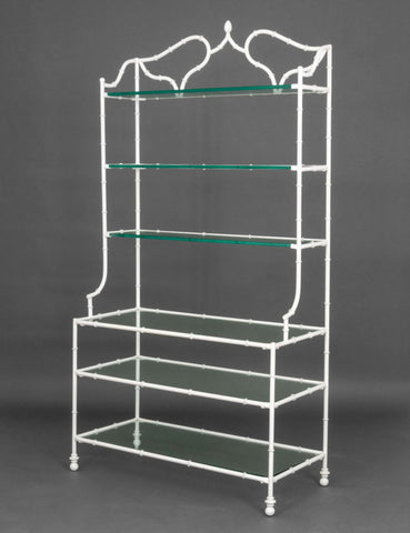 Hollywood Regency White Patinated Metal Etagere