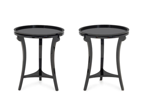 Contemporary Mirrored Black Lacquered Side Tables