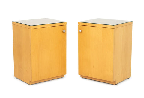 Art Deco Style Blonde Wood Cabinets, Pair
