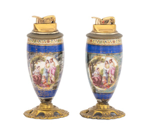 French Porcelain Table Lighters, Pair