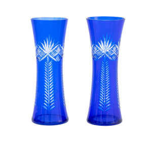 Cobalt Blue Cut Glass Flaring Vases, Pair