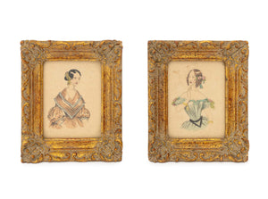 Miniature Fashion Lithograph Portraits, 19th C., 2