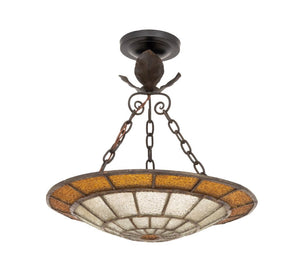 Art Deco Textured Glass and Iron Pendant Light