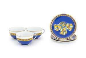 Hermes Paris "Cocarde de Soie" Porcelain Tea Service for 3