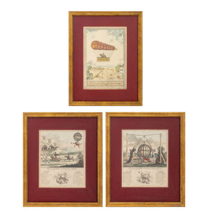 French Ballooning Hand-Colored Etchings, 3