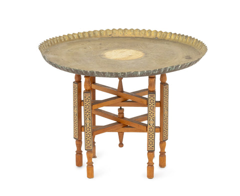 Persian Brass Tray Top Folding Wood Table