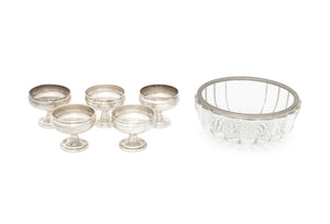 Modern Crystal and Silverplate Bowl and Dishes, 6