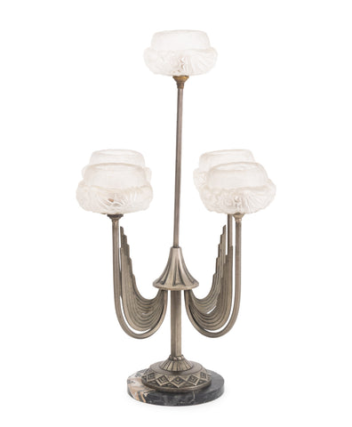 Art Deco Five-Branch Glass and Marble Table Lamp