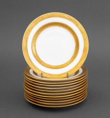Ovington Bros. Gilt Encrusted Porcelain Plates, 12