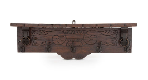 Arts and Crafts Oak Wall-Hanging Coat Rack