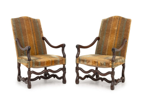 Louis XIII Walnut and Velvet Upholstery Fauteuils, 17th Century, Pair