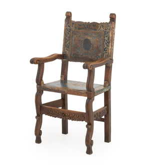 Spanish Baroque Walnut and Leather Armchair, 18th Century