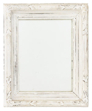 Folk Art White Painted Carved Wood Framed Mirror