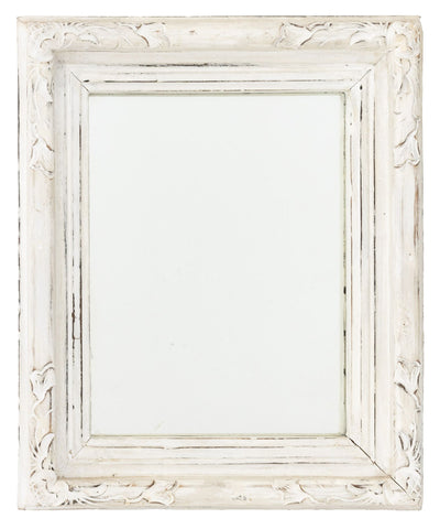 Folk Art White Painted Carved Wood Framed Mirror