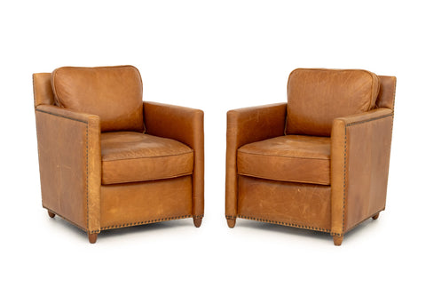Revelation Tan Leather Club Chairs, Pair