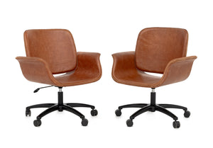 Modern Tan Leather Adjustable Desk Chairs, Pair