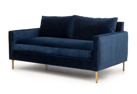 Contemporary Blue Velvet Upholstered Loveseat