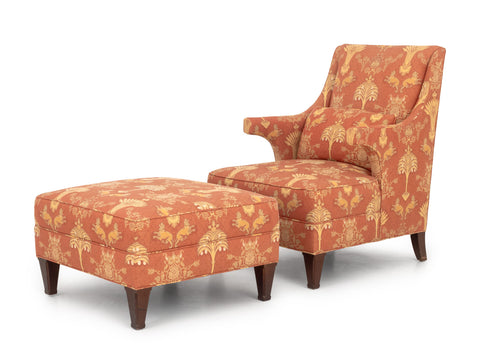 Baker Upholstered Wingback Armchair and Ottoman