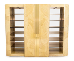 Karl Springer Style Faux Travertine Cabinet