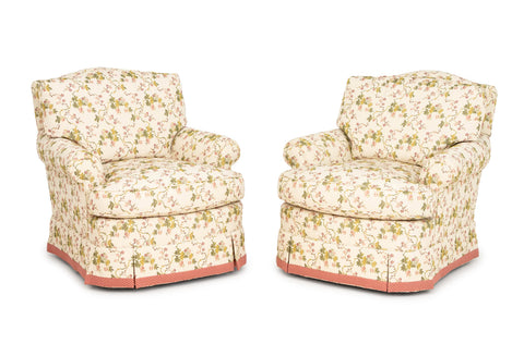 Dapha Floral Upholstered Swivel Arm Chairs, Pair