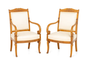 French Empire Style Walnut Armchairs, Pair