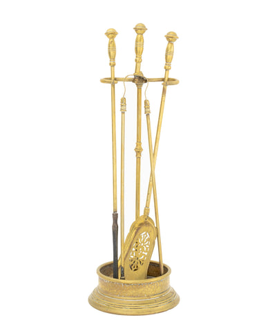 Vintage Brass Fireplace Tool Set, 4 Pcs.