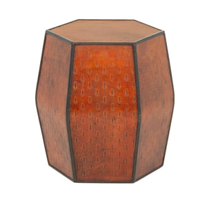 Fleur-de-Lys Embossed Leather Hexagonal Drum Stool