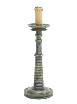Mid-Century Modern Green Painted Turned Wood Candlestick Lamp