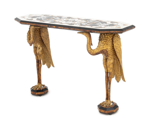Empire Revival Pietra Dura Top Crane Motif  Console Table