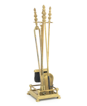 Neoclassical Style Brass Fireplace Tool Set, 5 Pcs.
