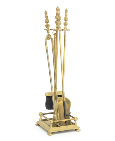 Neoclassical Style Brass Fireplace Tool Set, 5 Pcs.