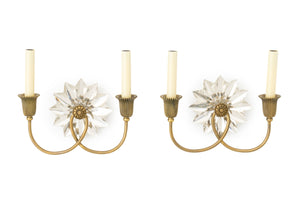 Hollywood Regency Style Crystal and Brass Sconces, Pair