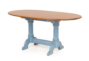 Tiger Maple Top Blue Painted Dining Table